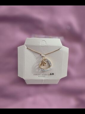NWT-Sterling Silver 10K Gold Plated Rose Gold Heart Pendant Necklace